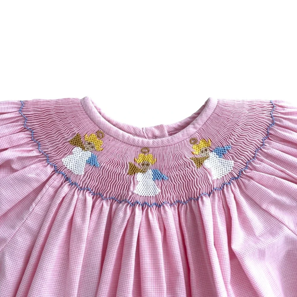 Southern Sunshine smocked‎ plaid bishop dress Size 3 pink white angels church